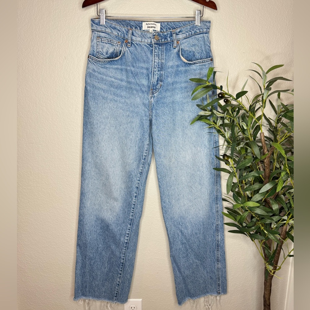 Reformation Jeans Women Size 29 Light Wash High Rise Raw Hem Straight Leg‎ Denim